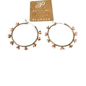Plunder Gold Hoop Earrings with Pink Petal Charms